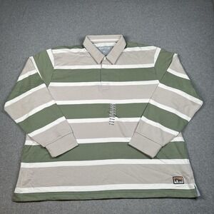 Orvis Rugby Shirt XXL Stripe Green Tan Long Sleeve Cotton Rugby Polo NWT